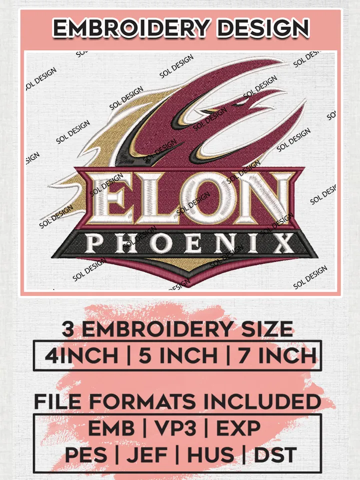 NCAA Elon Phoenix Football Team Logo Embroidery Design Files, NCAA Elon Phoenix Machine Embroidery, NCAA Teams, Game Day, 3 sizes, NCAA Machine embroidery designs, Digital Download