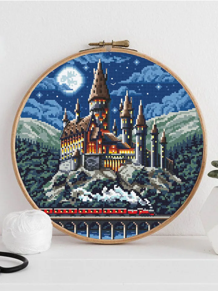 Wizard school cross stitch pattern PDF download Night magic castle cross stitch chart Magic kingdom pattern digital PDF School of magic #C10