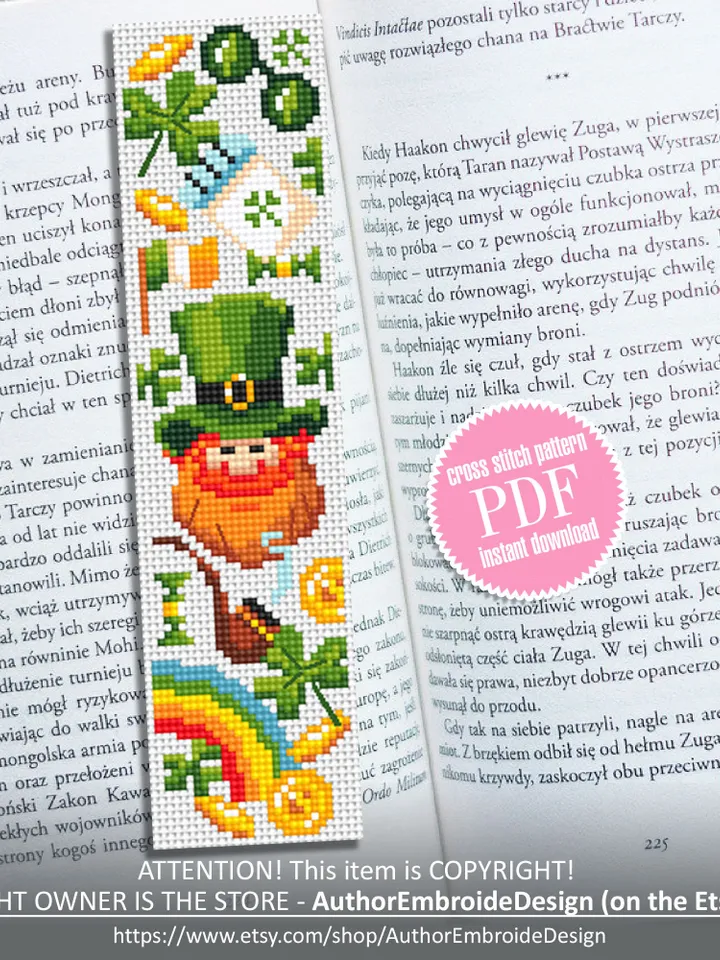 St patrick bookmark cross stitch pattern PDF download Irish cross stitch sampler, Funny Bookmark pattern digital PDF, Patrick day gift #B255