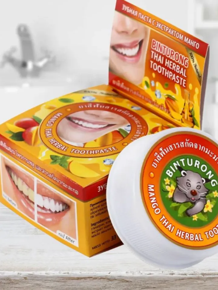 Original Binturong, Thai herbal whitening toothpaste with Mango extract, 33 gr.
