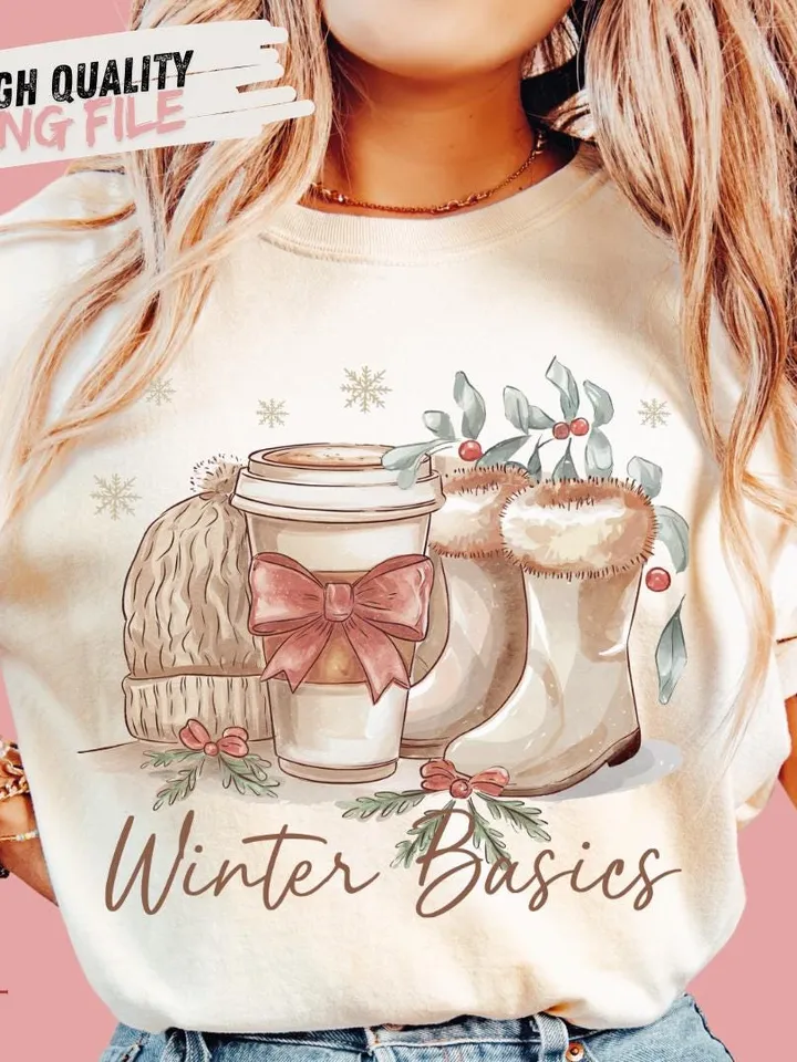 Coquette Winter Basics Png, Retro Snowman Hot Cocoa ng, Christmas Coquette Bow PNG, Winter Shirt Png, Christmas Girly Png, Cozy Winter Png