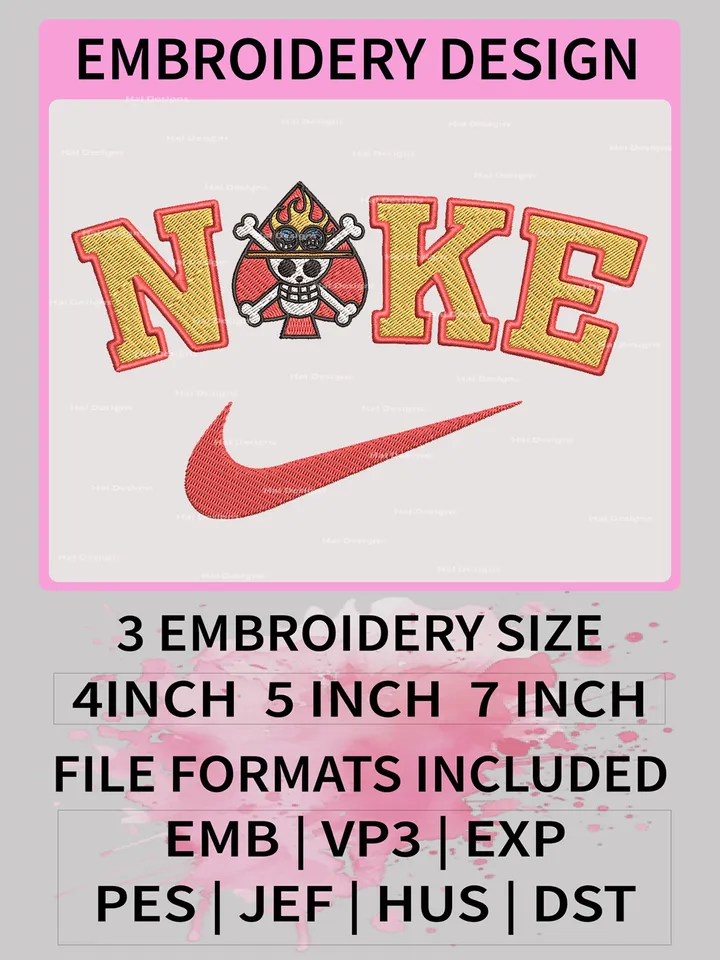 Nike Portgas D. Ace Machine Embroidery Pattern – One Piece x Nike Embroidery Design 🔥🏴‍☠️✔️