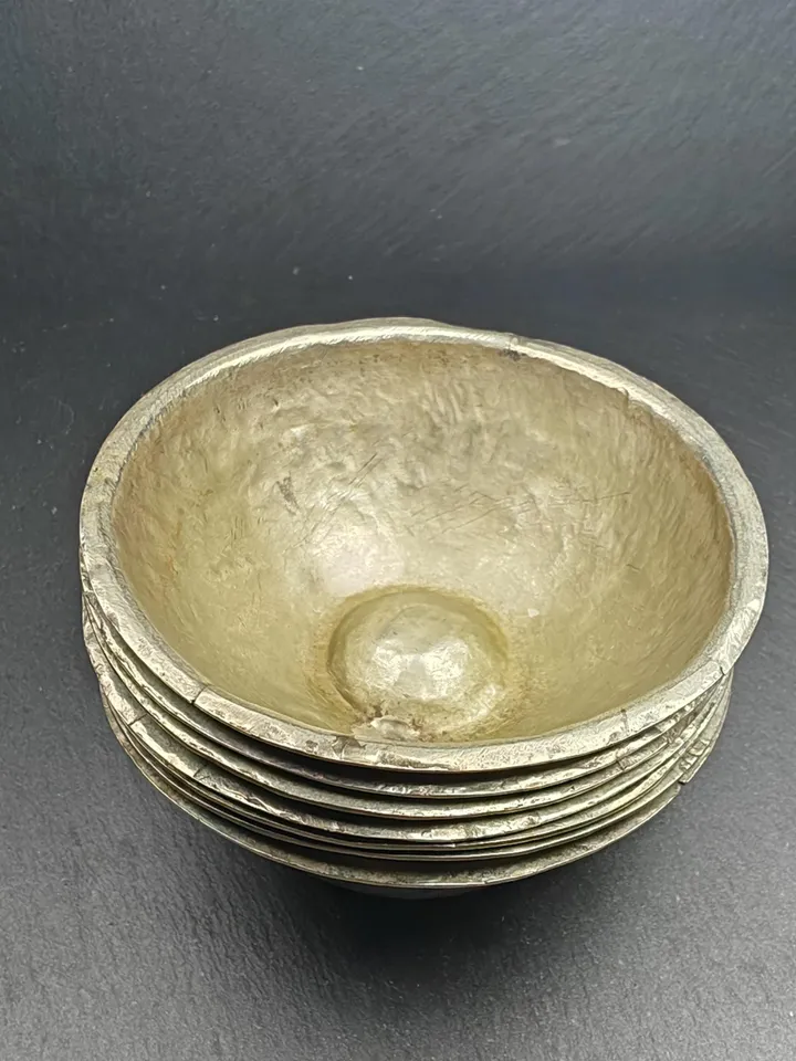 Authentic Tibetan Buddhist Water Offering Bowls from Yachen Gar,Yonchap Bowls,Made of Silver,1 Set of 7 Bowls,100+ Years Old,87×34mm