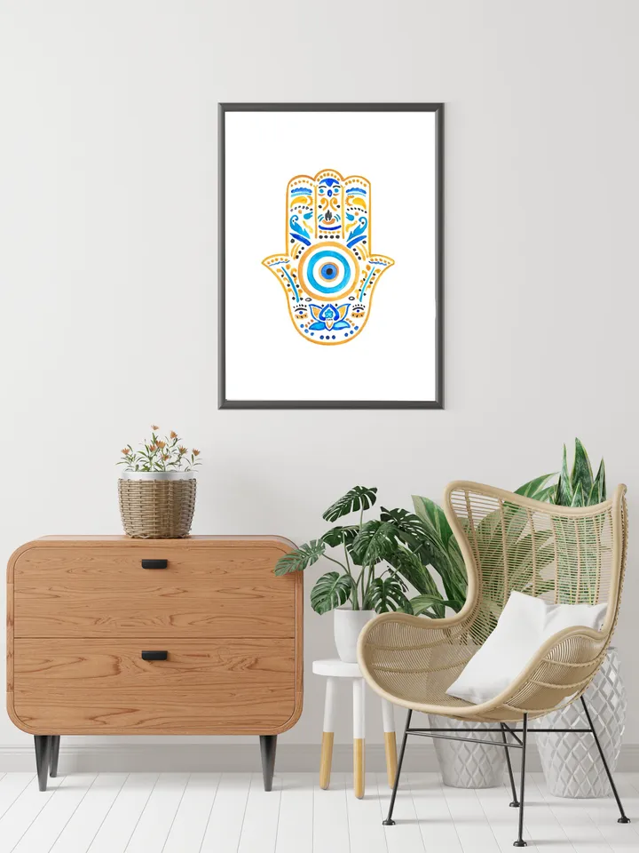 Hamsa Wall Art Watercolor Art Good Luck Decor Boho Wall Print Energy Art Hamsa Welcome Home New Mother Gift Nursery Room Jewish Gift Art