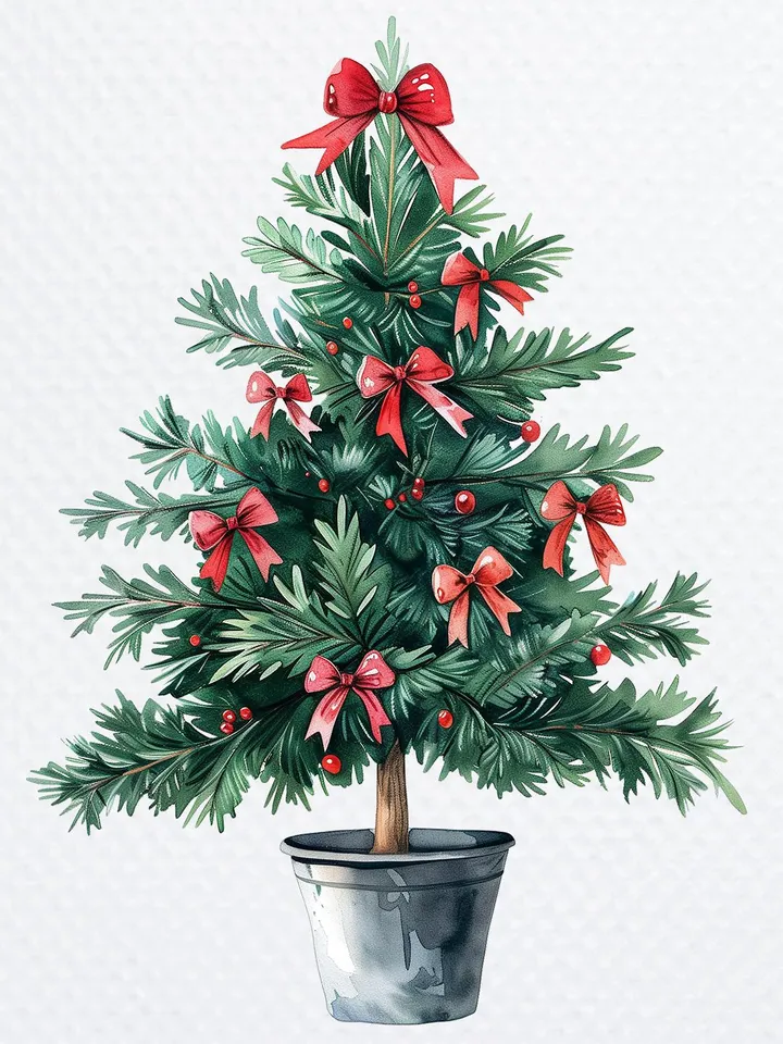 14 Potted Christmas Tree PNG Bundle, Printable Watercolor clipart for sublimation, Digital download, Paper craft, junk journals