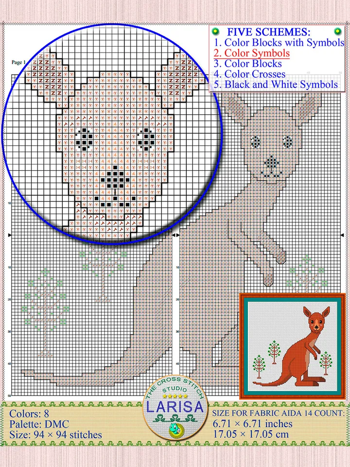 Kangaroo Cross Stitch Pattern | Cute Kangaroo Cub Chart