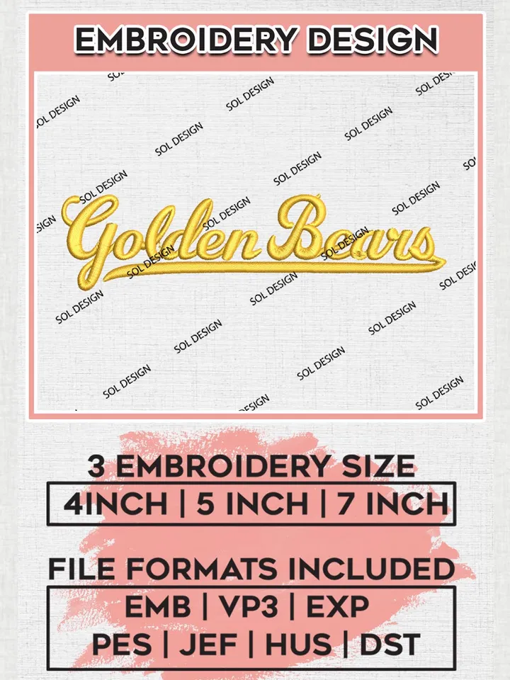 NCAA Golden Bears Team Word Logo Embroidery Design Files, NCAA California Golden Bears Machine Embroidery, NCAA Teams, 3 sizes, NCAA Machine embroidery designs, Digital Download