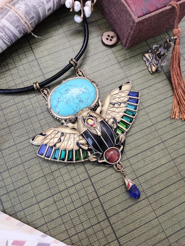 Scarab necklace with turquoise