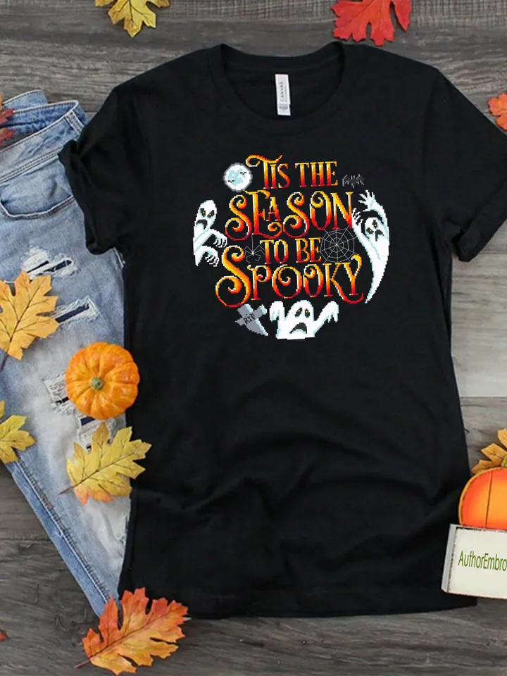 Halloween quotes cross stitch pattern download PDF Spooky ghost cross stitch chart, Tis the season to be spooky, Halloween cross stitch #H19