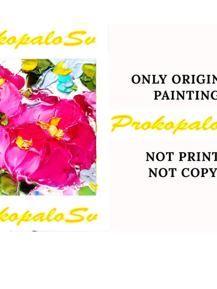 Peony Painting Floral Original Art Impasto Oil Painting Flower Small Art by ArtProkopaloSv