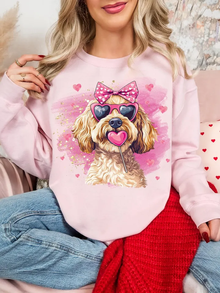 Goldendoodle Coquette PNG Coquette Valentines PNG Doodle Mom Coquette PNG Goldendoodle Sublimation Shirt Design Pink Dog Coquette Bow