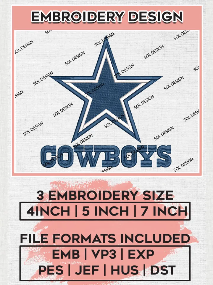 Dallas Cowboys Embroidery Designs, NFL Cowboys, NFL Logo Embroidery Files, NFL Dallas Cowboys Machine Embroidery Design, Digital Download