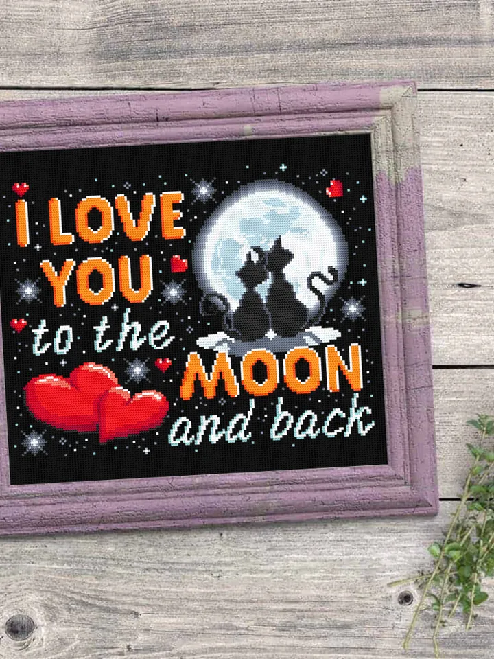 I love you to the moon and back cross stitch pattern download PDF Love lettering cross stitch chart, Starry night sky pattern Cute cats #V17