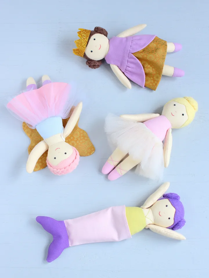 PDF Ballerina, Princess, Mermaid and Fairy Outfits for 16 cm (6″) Mini Rag Dolls Sewing Pattern