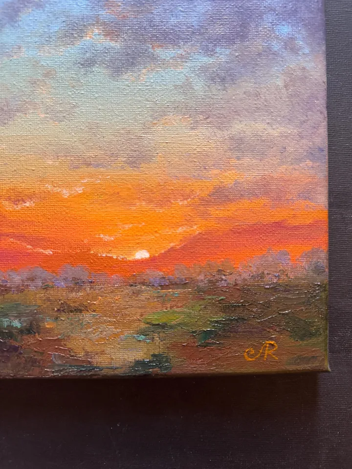 Sunset Oil Painting Original Art Sunset Landscape Painting