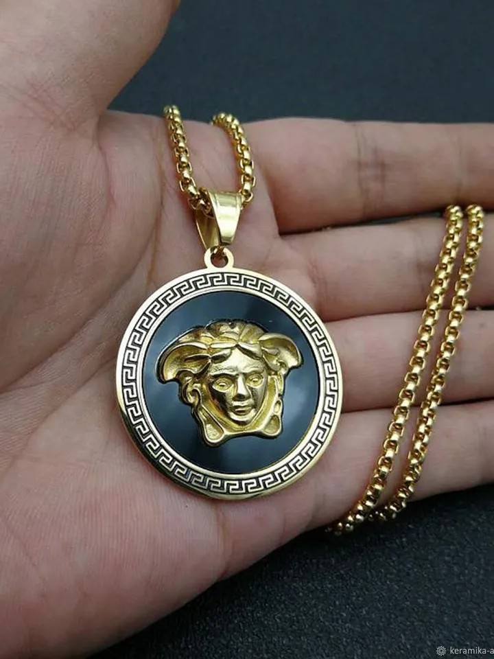 Medusa necklace men gift Medusa pendant 14k Gold Plated black Greek mythology jewelry Medusa Gorgon coin medallion Long chain necklace Christmas Birthday Gift Men Women Fashion Jewelry