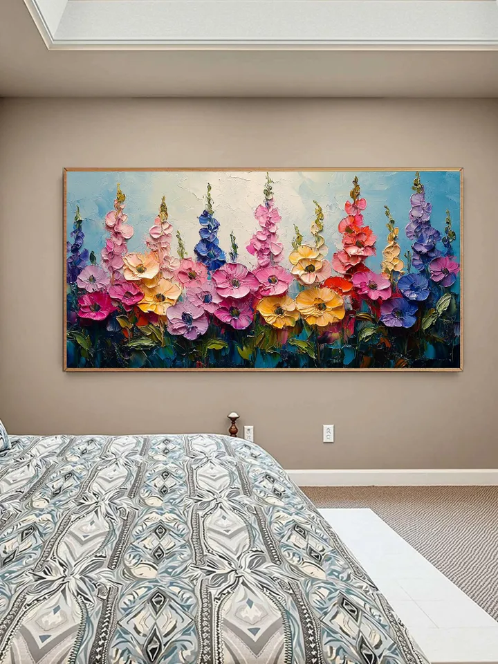 Large Impasto Floral Landscape Painting, Colorful Wildflower Field Artwork, Textured 3D Original Art, Vibrant Wall Art Decor, Garden Scene