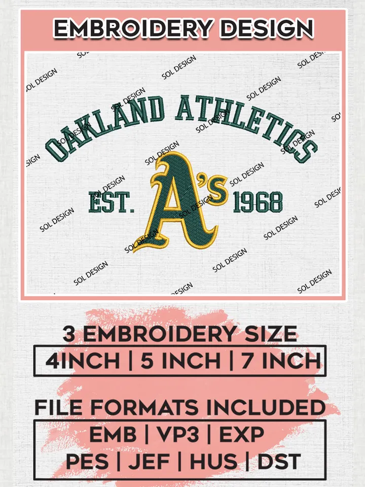 MLB Athletics Team Est Logo Embroidery Design, MLB Team Embroidery files, Oakland Athletics Baseball Team, Athletics Team, Digital Download