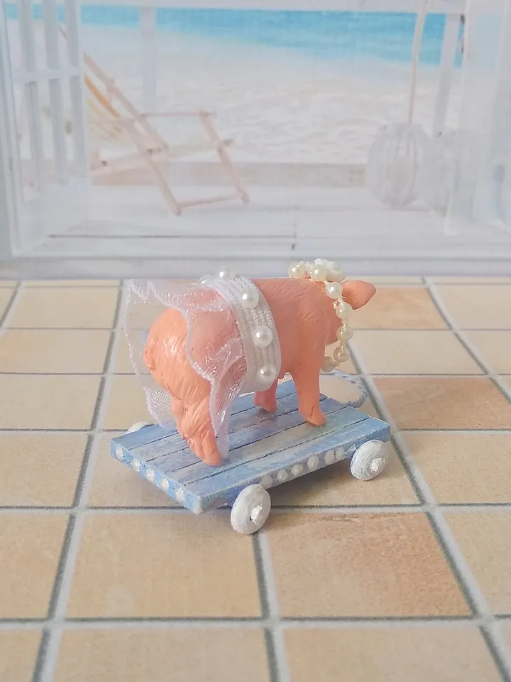 Pig on a cart. Toy for the doll.1:12 scale.