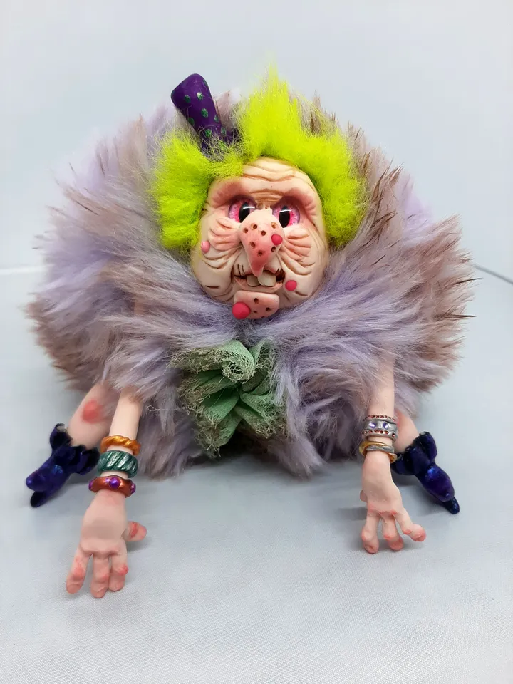 Dirty Witch handmade doll OOAK collectible Halloween mith polymer clay fabrics