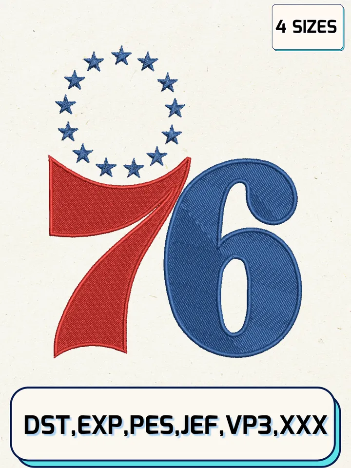 Philadelphia 76ers Embroidery Design Files,NBA Logos Embroidery Designs,Machine Embroidery Files,4 Sizes