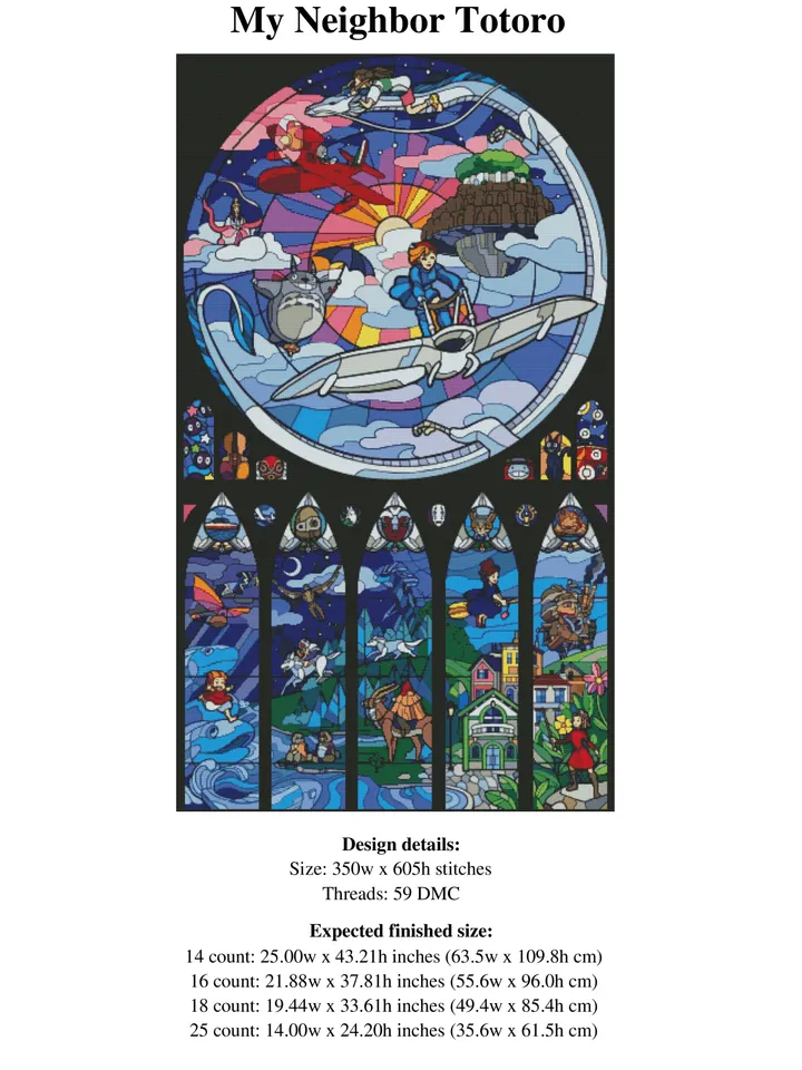 Anime Cross Stitch Pattern / Totoro Cross Stitch Pattern / Stained Glass Cross Stitch Pattern / Modern Instant PDF Chart