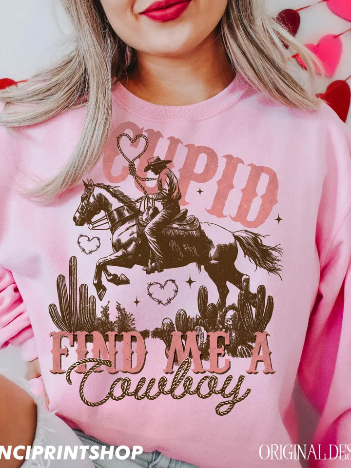 Cupid Find Me a Cowboy PNG, Western Valentines png, Valentines Cowboy png, Valentines png, Vintage Cowboy png, Cowgirl png, Western png