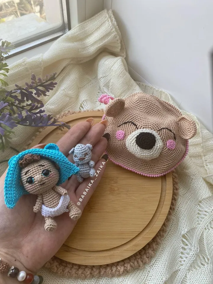 PDF Crochet Baby Doll in the wallet Pattern, Amigurumi bag, Crochet baby pattern, Amigurumi doll pattern, crochet Teddy Bear Pattern