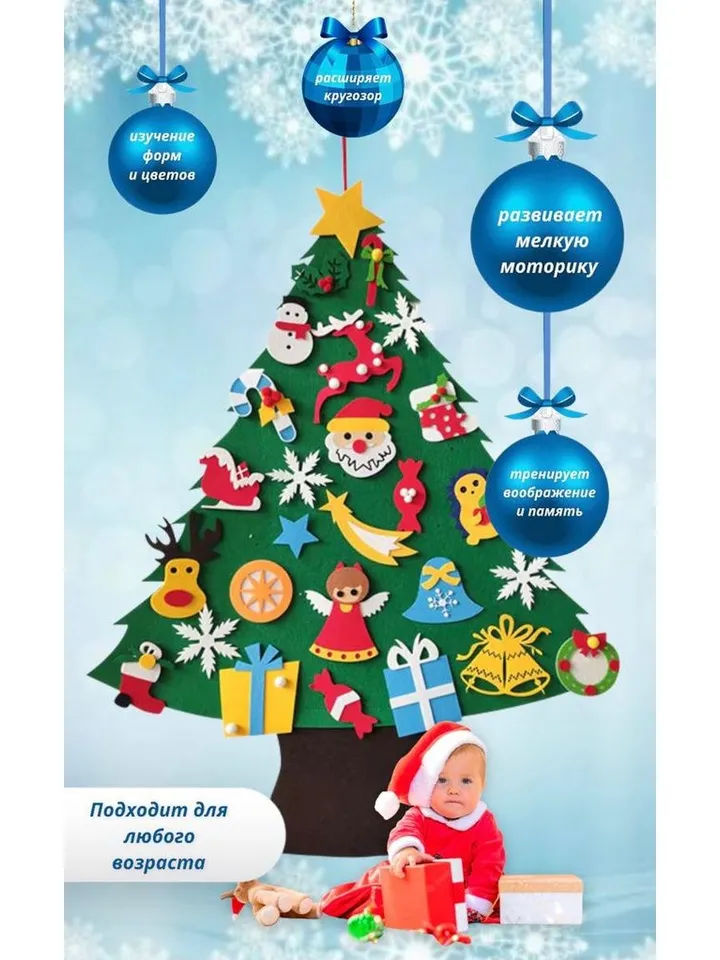 Felt Christmas tree Christmas tree with toys for children on the wall