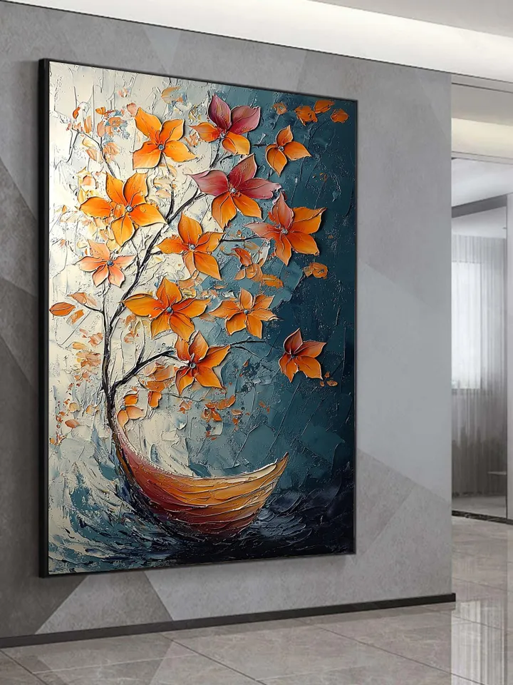 Large Impasto Floral Painting, Textured 3D Flower Artwork, Colorful Original Art, Wall Art Decor, Modern Abstract Flowers,Home Office Decor