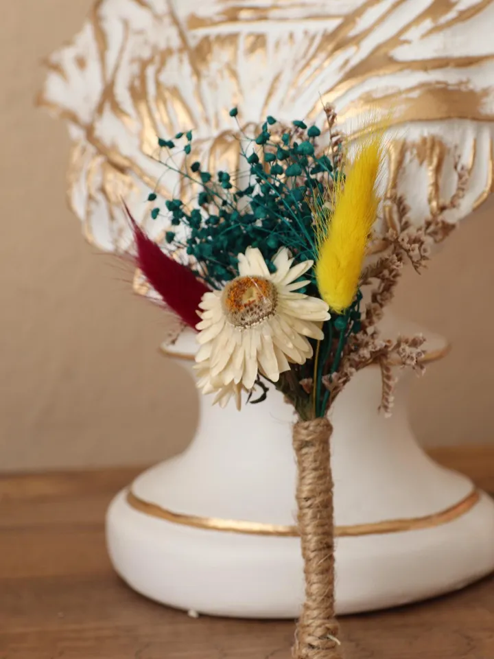 natural dried flower crown, bridal bouquet, groom's pocket flower, bridesmaid bouquet, green flower crown,