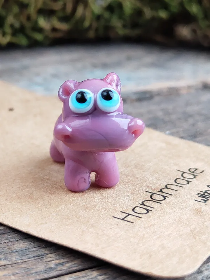 Hippo figurine Hippo miniature Hippopotamus sculpture Begemoth figurine Hippo gifts Hippo decor | Tiny Glass hippo bead Miniature animals