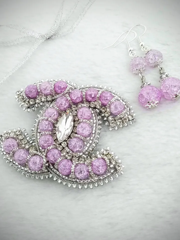 Handmade crystal brooch with earrings for women, valentines gift for her, Christmas gifts, bridesmaid gift, gift for mom