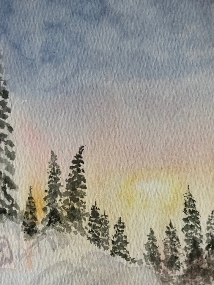 Winter forest landscape original watercolour painting wall art hand painted