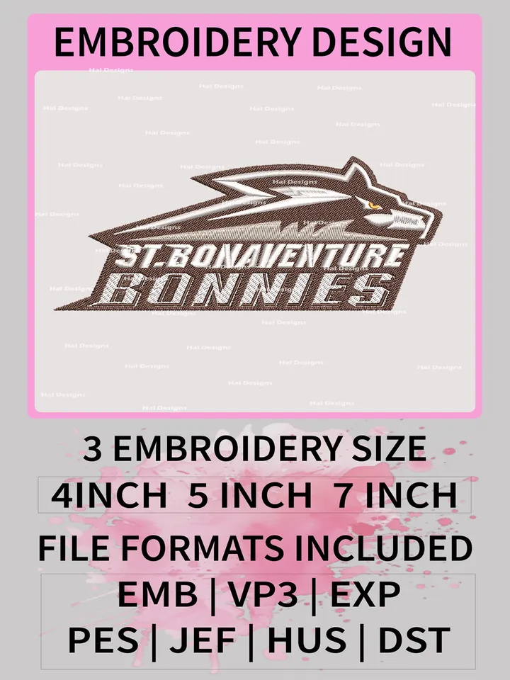 NCAA St. Bonaventure Bonnies Embroidery File, 3 Sizes, 6 Formats, NCAA Machine Embroidery Design, NCAA Logo, NCAA Teams