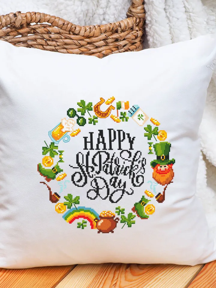 St Patricks wreath cross stitch pattern download PDF St Patrick day cross stitch, Irish pattern digital PDF, Saint Patrick home decor #T33