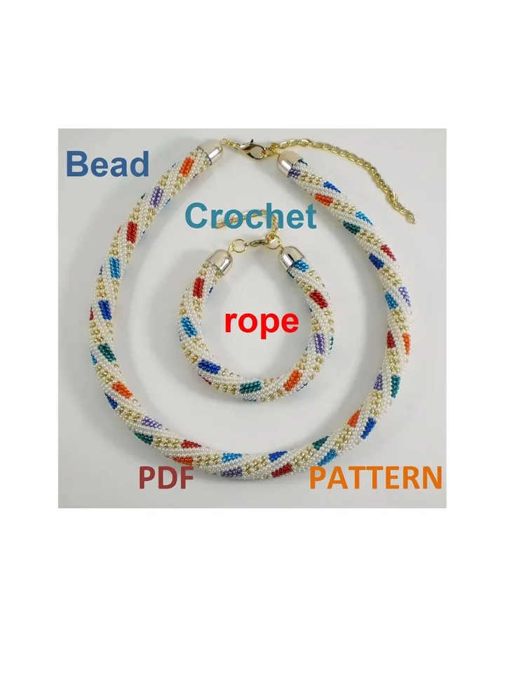 Bead Crochet Necklace Bracelet pattern,Rope bead crochet,pattern seed beads, DIY, bead jewelery, Instant Download, PDF fail