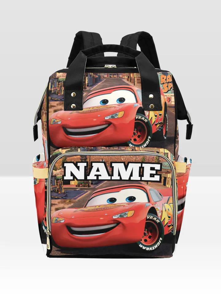 Custom NAME Lightning McQueen Cars Diaper Bag Backpack