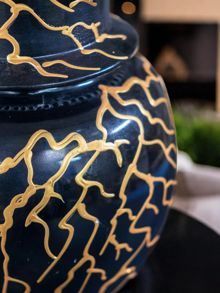 Handmade Large Jar with Lightning-Inspired Gold Accents | 45 cm Decorative Art Object, Home Decor