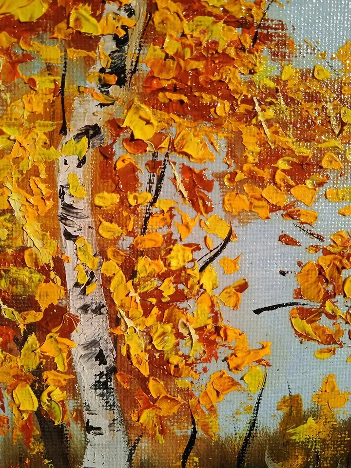 Birch Landscape Art Birch Original Oil Painting Birch Art Impasto Yellow Forest