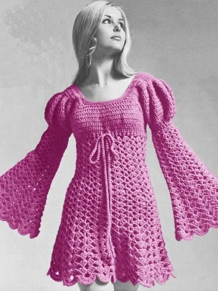 Dress Crochet Pattern ,  easy dress crochet, women dress flared sleeves, dress pattern,