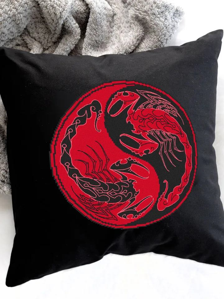 Mandala Yin Yang cross stitch pattern PDF download Mandala scorpio cross stitch chart, Yin and yang embroidery PDF, Oriental decor #M218