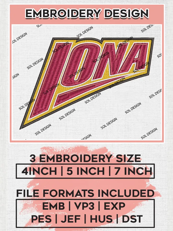 NCAA Iona Football Team Word Logo Embroidery Design Files, NCAA Iona Gaels Machine Embroidery, NCAA Teams, Game Day, 3 sizes, NCAA Machine embroidery designs, Digital Download