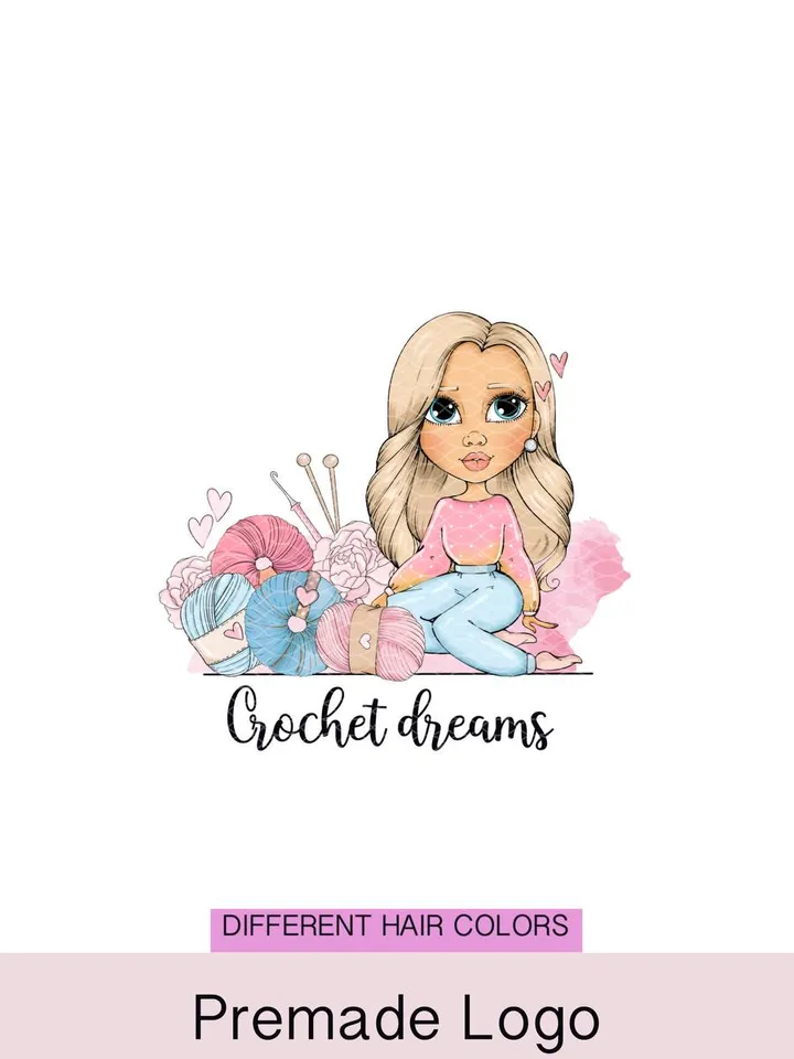 Wonderful Crochet Logo, Watercolor Knitting Logo, Yarn Premade Logo, Crochet Logo Design