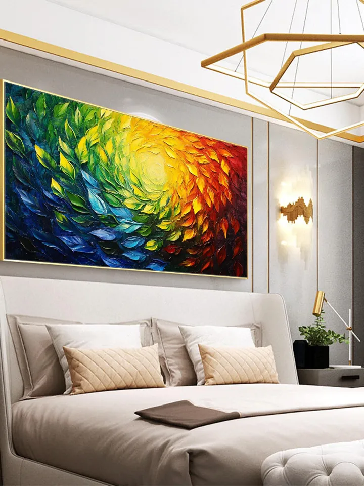 Abstract Rainbow Leaves Painting, Textured Impasto Art, Colorful Wall Art, 3D Canvas Art, Modern Art, Large Wall Decor, Living Room Decor