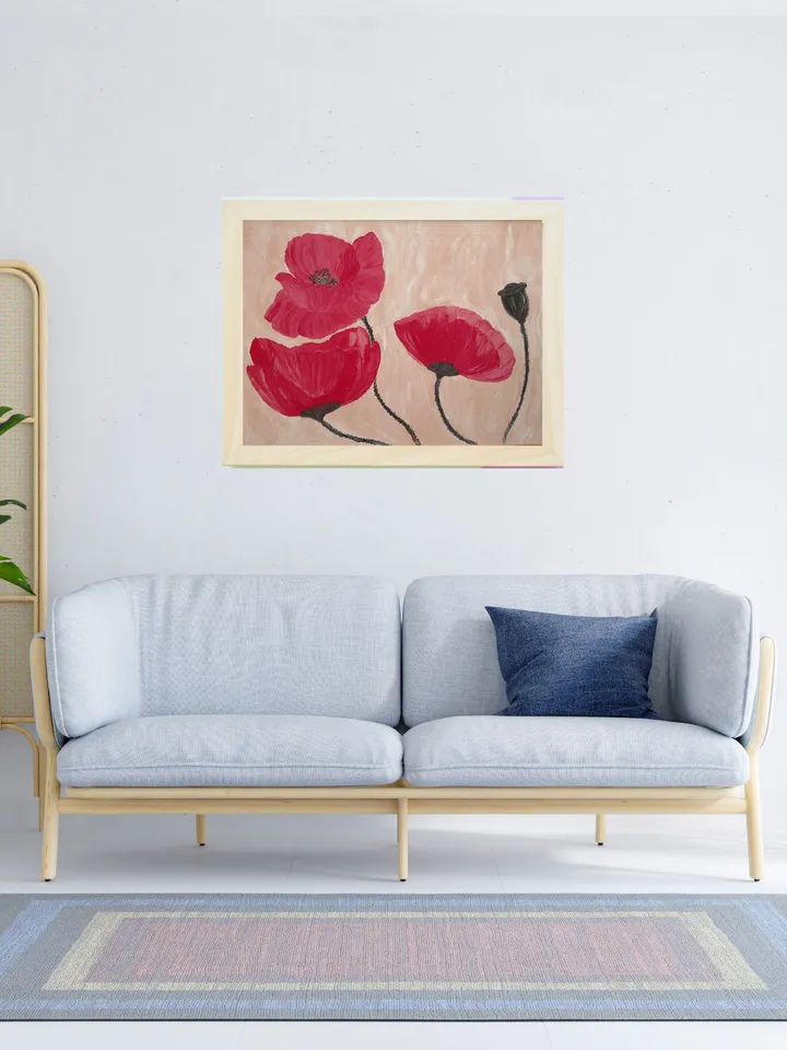 Oil Painting Flowers Red Poppies Original Art Handmade Canvas 28x20 Inch