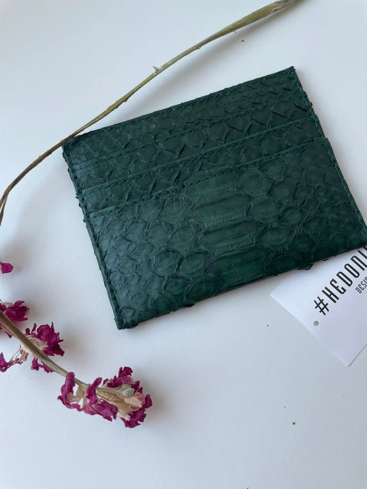 Fast shipping Genuine python skin creditcards holder | business cads holder dark green colour unisex wallet small | gift idea exotic python