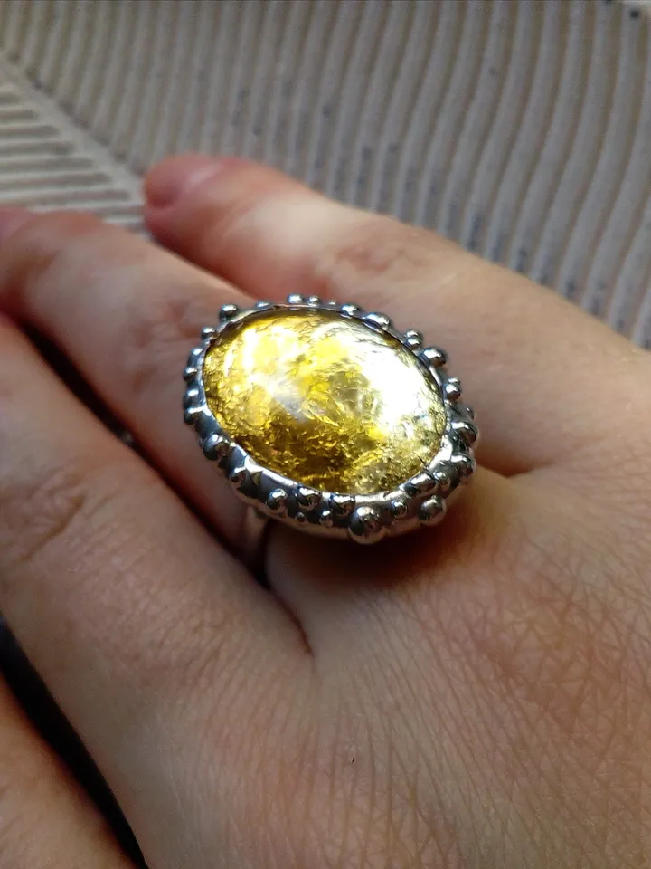 Glass ring, large oval ring, simple stained glass, tin soldered ring, stained glass ring, sparkling ring, shiny ring