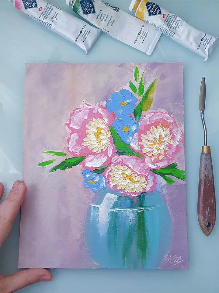 Peony Painting Bouquet Original Art Floral Wall Art Flower Artwork Oil Painting