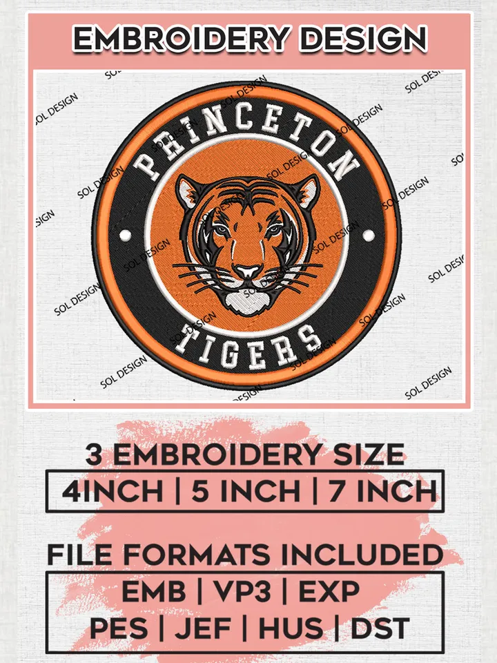 NCAA Princeton Tigers Round Logo Embroidery, NCAA Princeton Tigers Embroidery Design files, NCAA Teams, NCAA Machine embroidery designs, Digital Download
